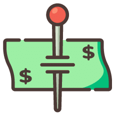Icone de um alfinete fincado em uma nota de dinheiro